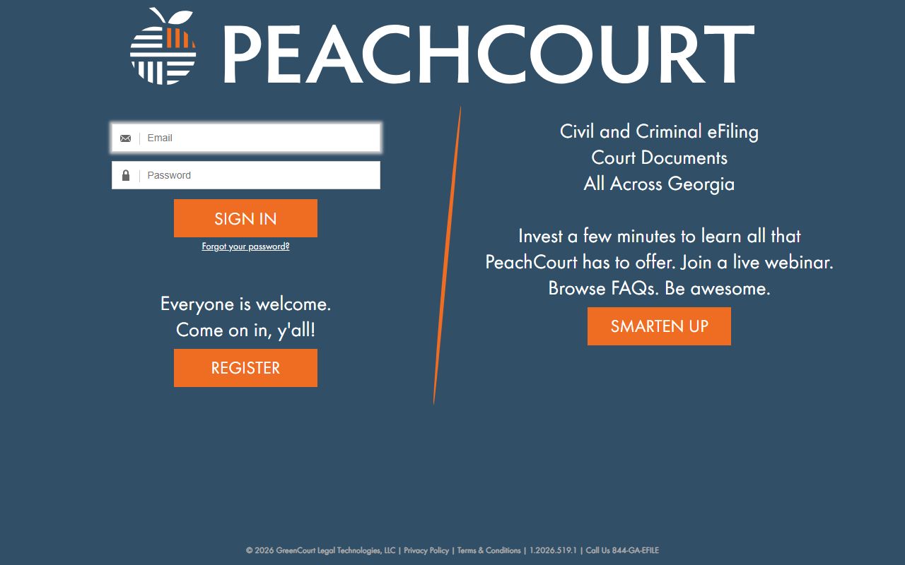 PeachCourt login page for account-gated Tift court record searches